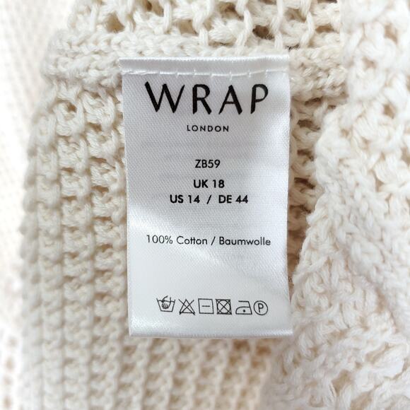 WRAP London Cream V-Neck Open Knit Short Sleeve Sweater Top Basic Cotton US 14 - Picture 10 of 11